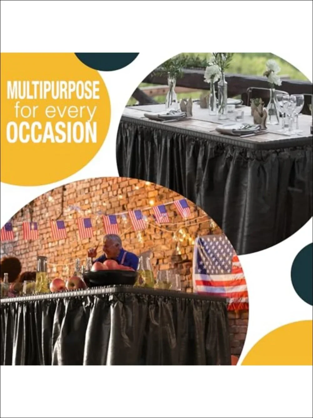 Disposable Plastic Table Skirts 6 Pack 29in x 14ft Self-Adhesive Party Decor